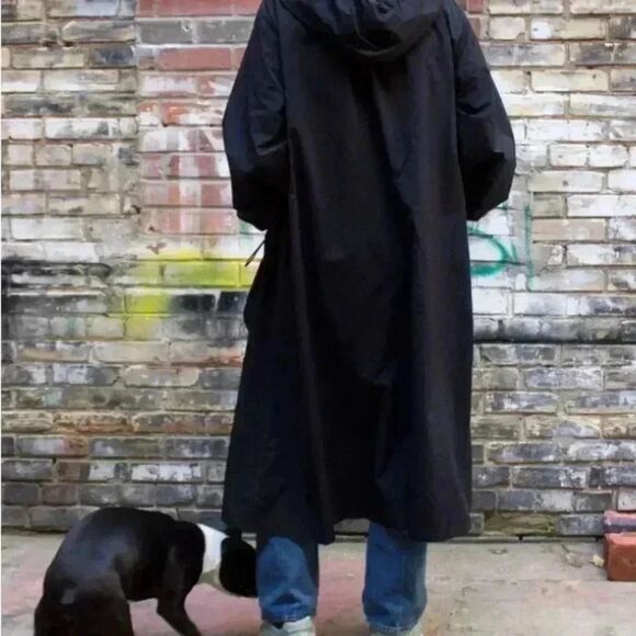 STUSSY Y2K 90s Vtg Retro Woman’s Roomy Black Long-Sleeve Hood Dress Jacket Sz S - Picture 4 of 11